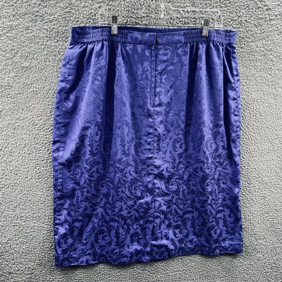 Adrianna Papell Womens Straight Skirt 22 Blue 100%‎ Silk Rear Zip Lined Vintage - Picture 2 of 9